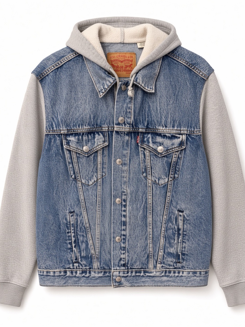 Levi's mens Denim Jacket with Gray Hood and Sleeves size XL new w/o tags